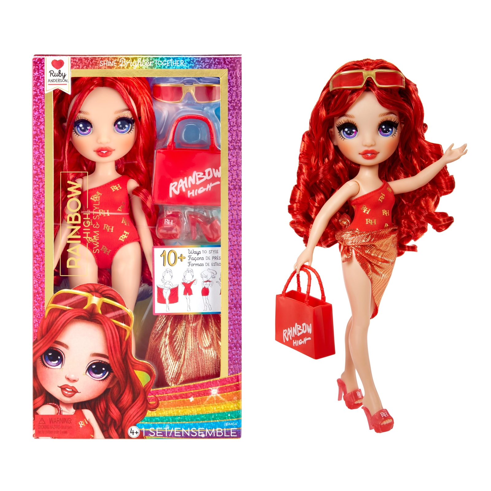 Rainbow High Swim & Style - Ruby (Red) - 28 cm Doll with Shimmery Wrap to Style