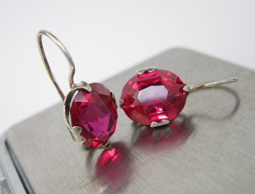 EARRINGS SILVER 875 Ruby corundum stones Soviet Union USSR Vintage Original - Picture 6 of 23