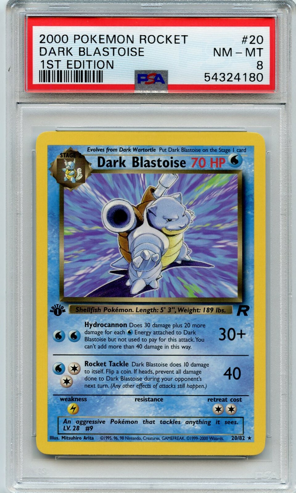 2000 Pokémon 1st Edition Team Rocket DARK BLASTOISE 20/82 Card PSA 8
