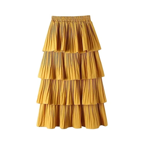 Elegant Women Elastic Waist Tiered A-line High Waist Layered Ruffle Skirt - Picture 15 of 20