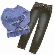 Girls Justice Lot Purple Ruffle Sequin Top Jeans Set 10 Back to School