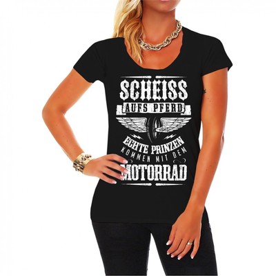 Frauen T-Shirt Prinzen kommen mit dem Motorrad Bikerin Bikes Fun Spruch Geschenk