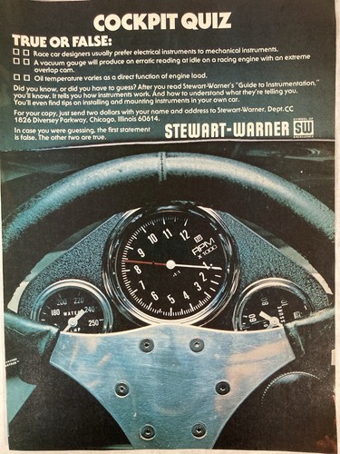 1977 Stewart Warner Print Ad Cockpit Quiz Instruments Gauges