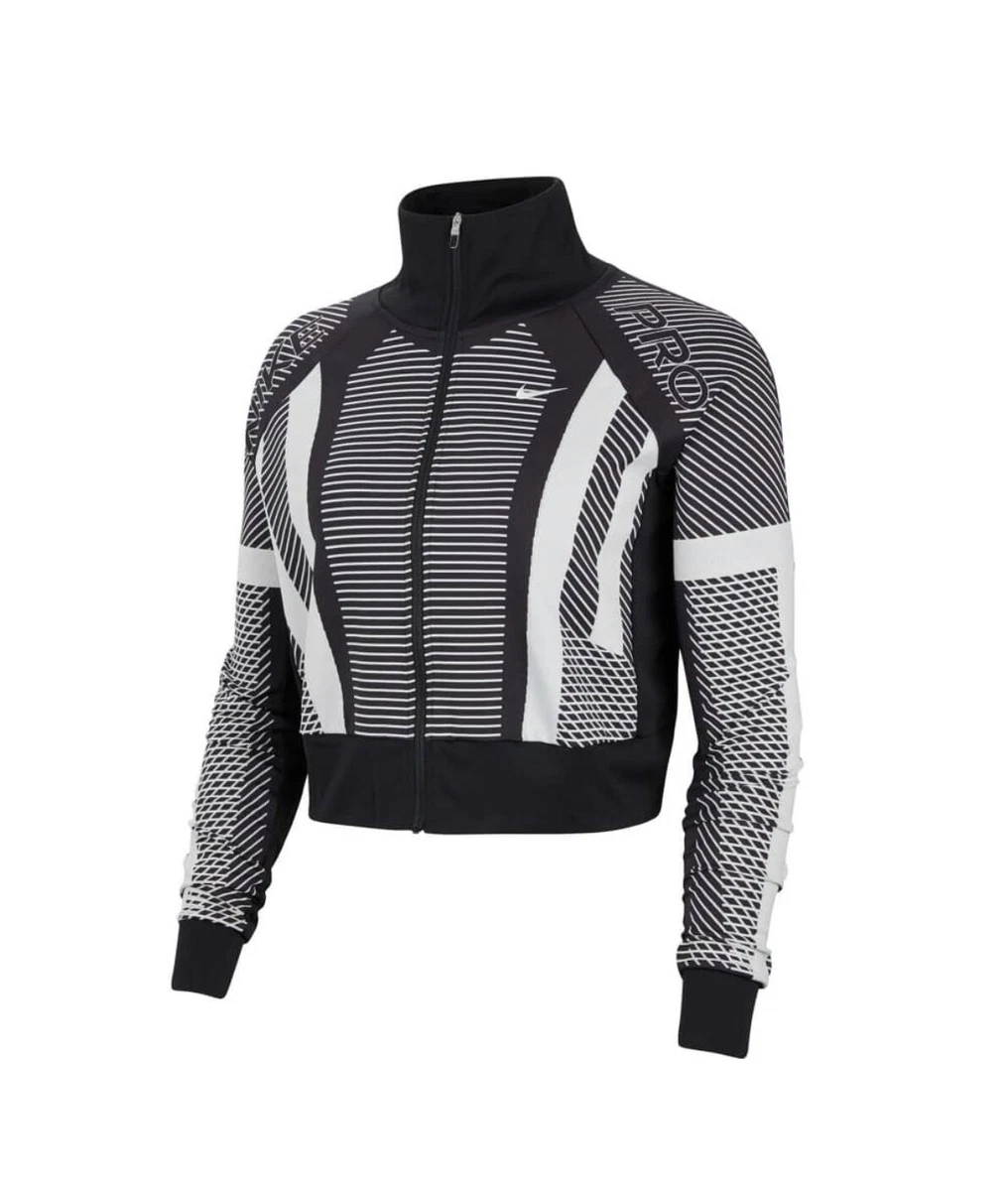 Nike Women's Pro Knit Full-Zip Top Jacket NWT Black/White/Metallic Silver  S, M | eBay