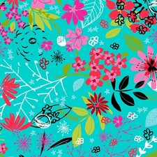 BTY 3 Wishes Bright Bird Digital Floral Leave Turquois Cotton Fabric By The Yard