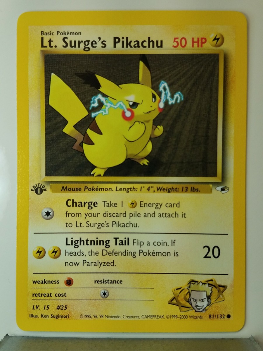 1ST EDITION Lt. Surge's Pikachu 81/132 NM / M - Gym Heroes Pokemon