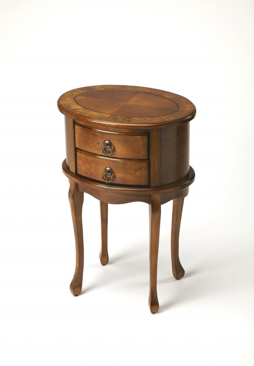 26 Овальный Столик из массива Ясеня Средне-Коричневого и Оливкового Цветов с Двумя выдвижными Ящиками 100490₽