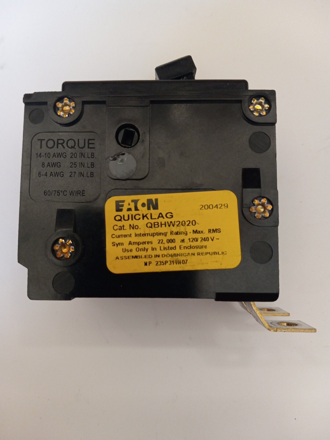Eaton QBHW2020 Quicklag Industrial Circuit Breaker