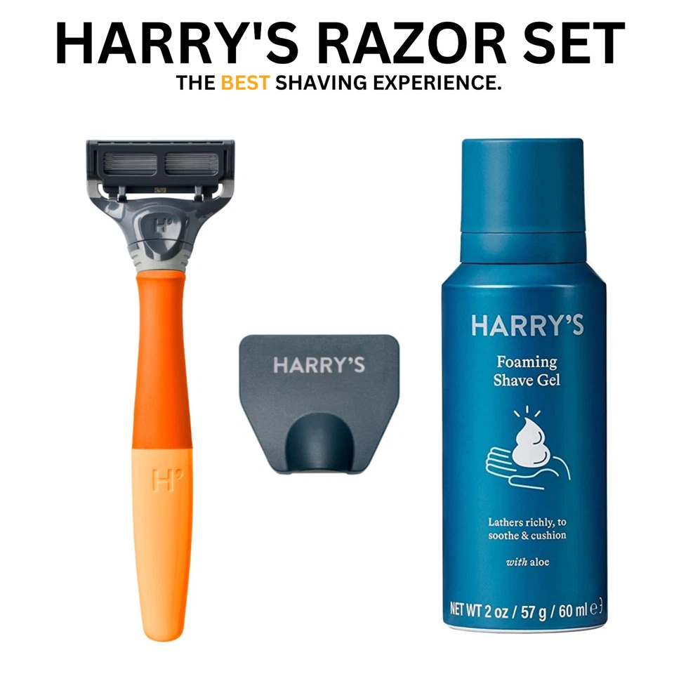 HARRY'S 5-Blade Men's Razor + Premium Coloured Handle + 60ml Foaming Shave Gel