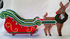 Vintage ręcznie robione sanie i renifery Needlepoint - 16"