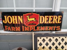 Vintage John Deere Porcelain Sign Old 3ft Tractor Farm Implements Dealer Store