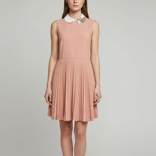 RED Valentino Pink Beaded Crepe Pleated Mini Dress M