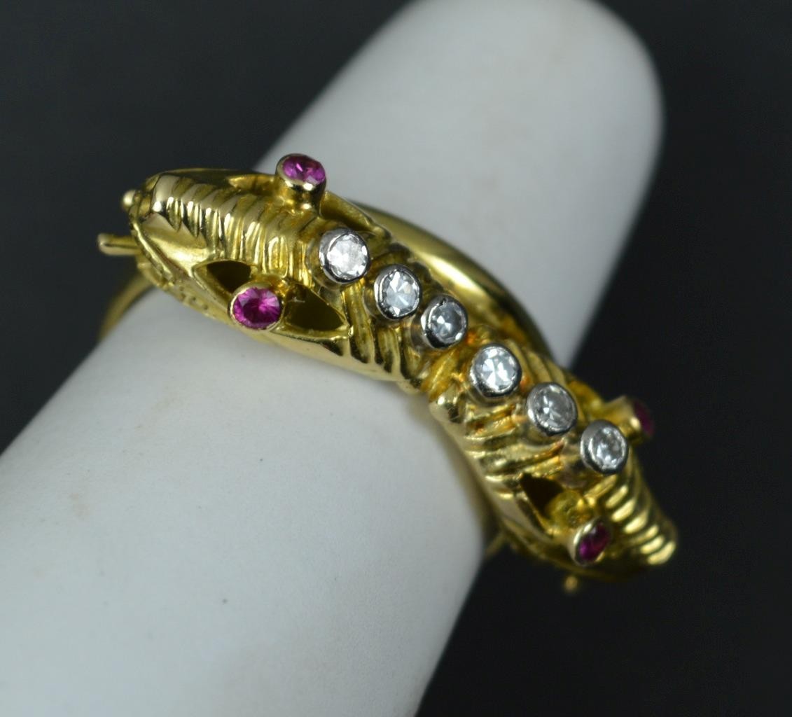 Unique Double Dragon Snake Creature 18ct Gold Rub… - image 10