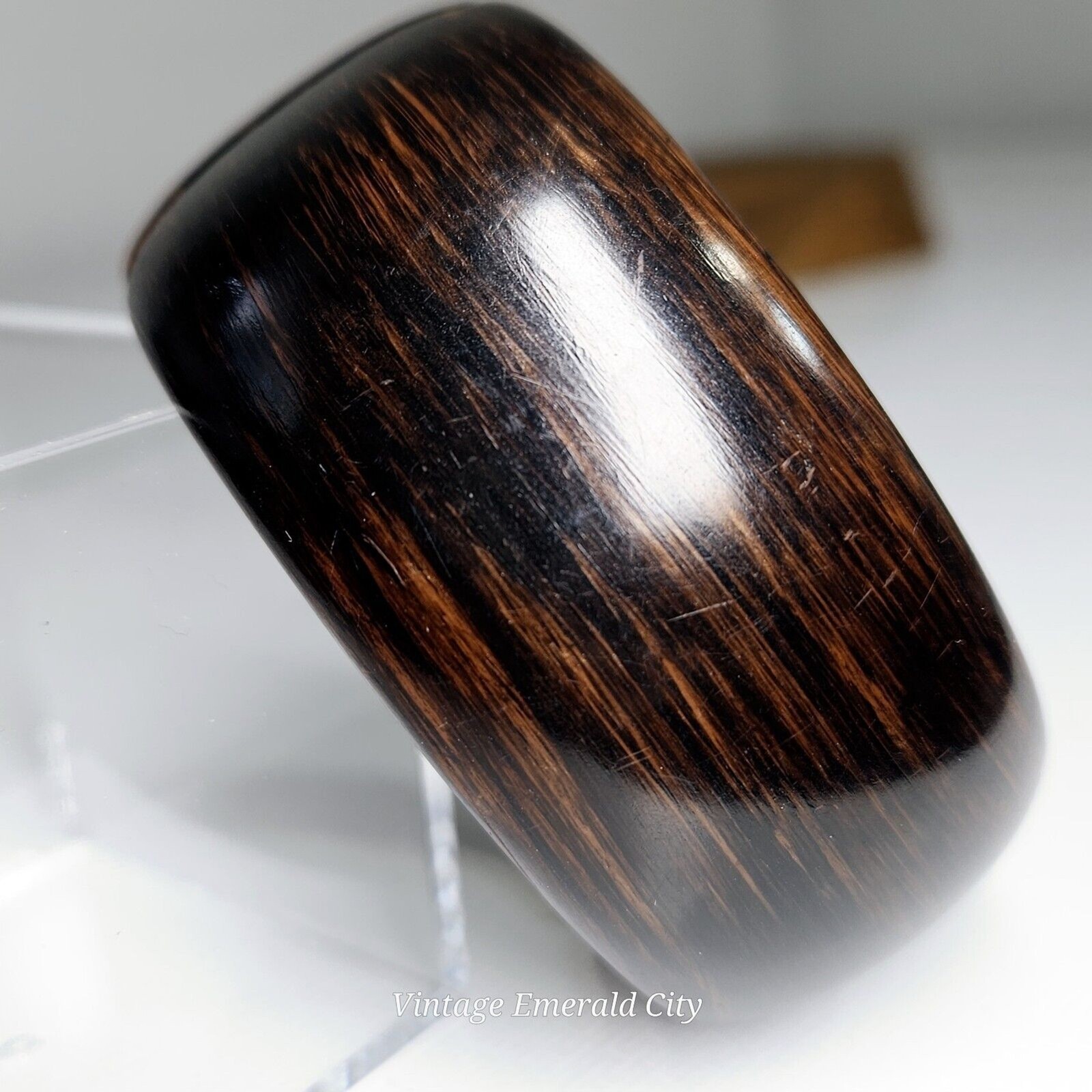 Rustic Radiance Hinged Cuff Bracelet Plastic Brow… - image 6