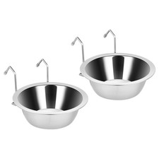 Fri4Free 2PCS Kennel Water Bowl Hanging,Stainless Steel Puppy 8.0oz, Sliver