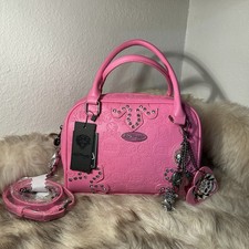 NWT Ed Hardy Satchel / Crossbody Bag - Embossed Skulls - Pink