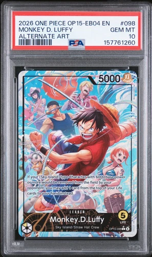 2026 ONE PIECE OP15-EB04-ADVENTURE ON KAMI'S ISLAND #098 MONKEY D. LUFFY PSA 10