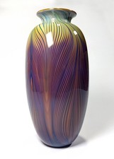 Salamandra Glass NH Hand Blown Art Glass Pulled Feather Vase Vintage 1978 Signed