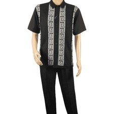 Men Silversilk 2pc walking leisure Matching Suit Italian woven knits 51011 Black