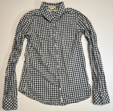 H&M L.O.G.G. Fitted Plaid Flannel Shirt Women’s US 2 Blue Check Button Up