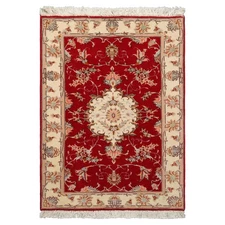 2'3''x3'3'' Hand Knotted Wool & Silk Red Tabrizz Traditional 300 KPSI Rug