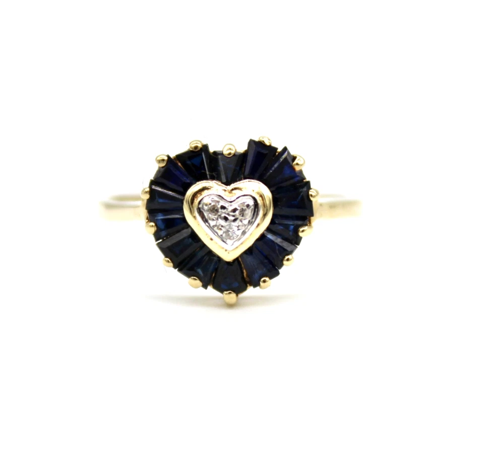 585 Gelbgold Herzring Saphir Brillant Damenring RW 54 Ring