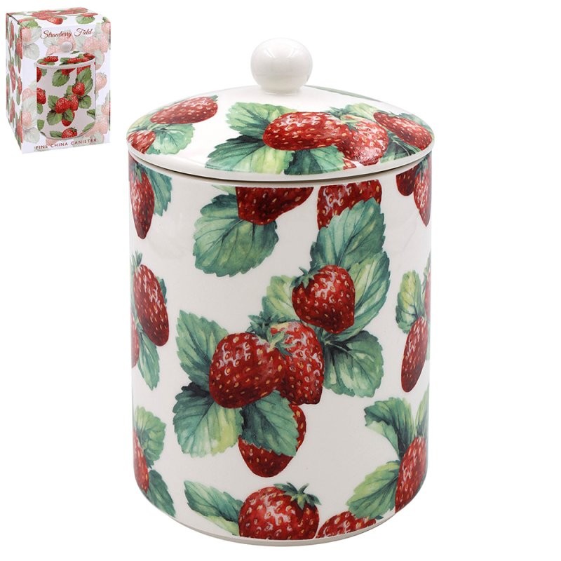 Ceramic Canister Storage Jar Container Strawberry Field Fruit Summer Design