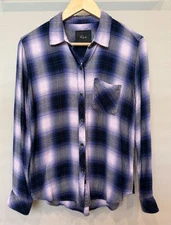 Rails Hunter Orchid Navy Plaid Flannel Button Down Collared Shirt Small Soft