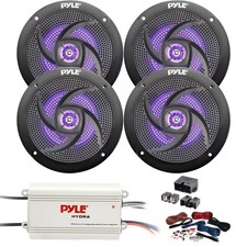 4x Pyle PLMRS63BL 6.5'' Speakers w/ Blue LED, Amplifier w/ Kit Quick Connect