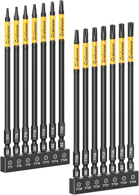 14PCS Impact Long Torx Bit Set, 6-Inch, T7 T40, Tamper Proof Star Bits Set, Ma