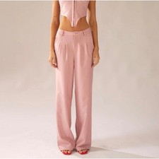 Mauve Pink Wide Leg High Waisted Pleated Trousers Dress Pants Womens Sz 2
