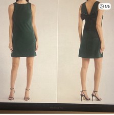 Vince Camuto Green Velvet Shift Dress Sleeveless Bow Back Round Neck Size 6