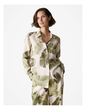 New TRENERY Pam Leaf Print Shirt [12, M] Green & Pink Linen by Country Road $149