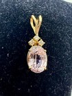 6.7 Carat Pink Kunzite Diamond Pendant Necklace Antique 14K Gold — photo 4