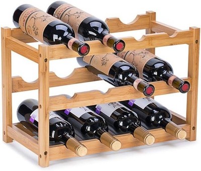 Wine Rack Natural Bamboo Storage Rack Freestanding Countertop Stackable Display
