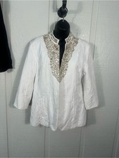 Chicos White Gold Beaded Blazer Size 2/L EUC
