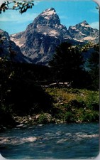 Grand Teton Mountain Jackson Hole Wyoming Color Vintage Postcard
