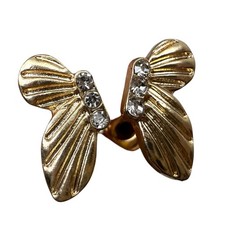 Butterfly Brass 14K Gold Plated Earrings Rhinestone Studs Dainty Jewelry 1/2 in