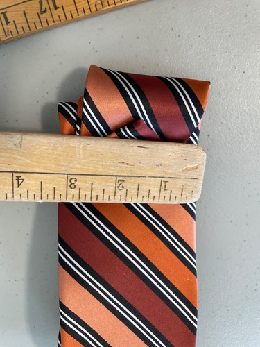 Pierre Cardin Tie & Pocket Square Set Striped Orange Red Black Polyester - Picture 3 of 6