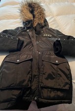 DKNY Girls Army Green Winter Jacket-Size 7/8-Faux Fur around the Hood