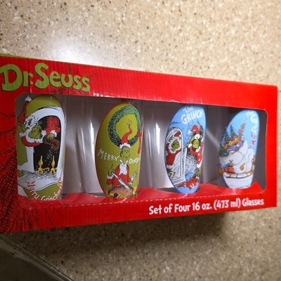 Vandor Dr. Seuss The Grinch 16 oz Decorated Glasses Set of 4 Hand Wash