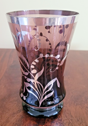 Italian Venetian Amethyst Purple Silver Overlay Glass Vase - Picture 4 of 13