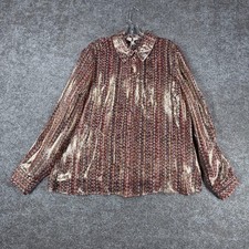 NWT E3 Etcetera Button-Down Silk Metallic Mul...