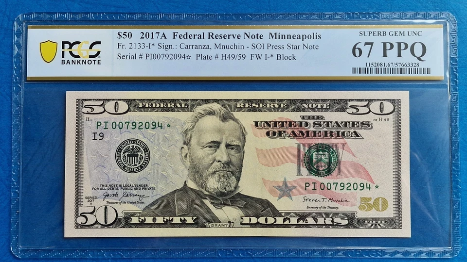 $50 ×2 Federal Reserve Note 2017A STAR PCGS 67 PPQ TOP-POP!! - Image 4 of 4