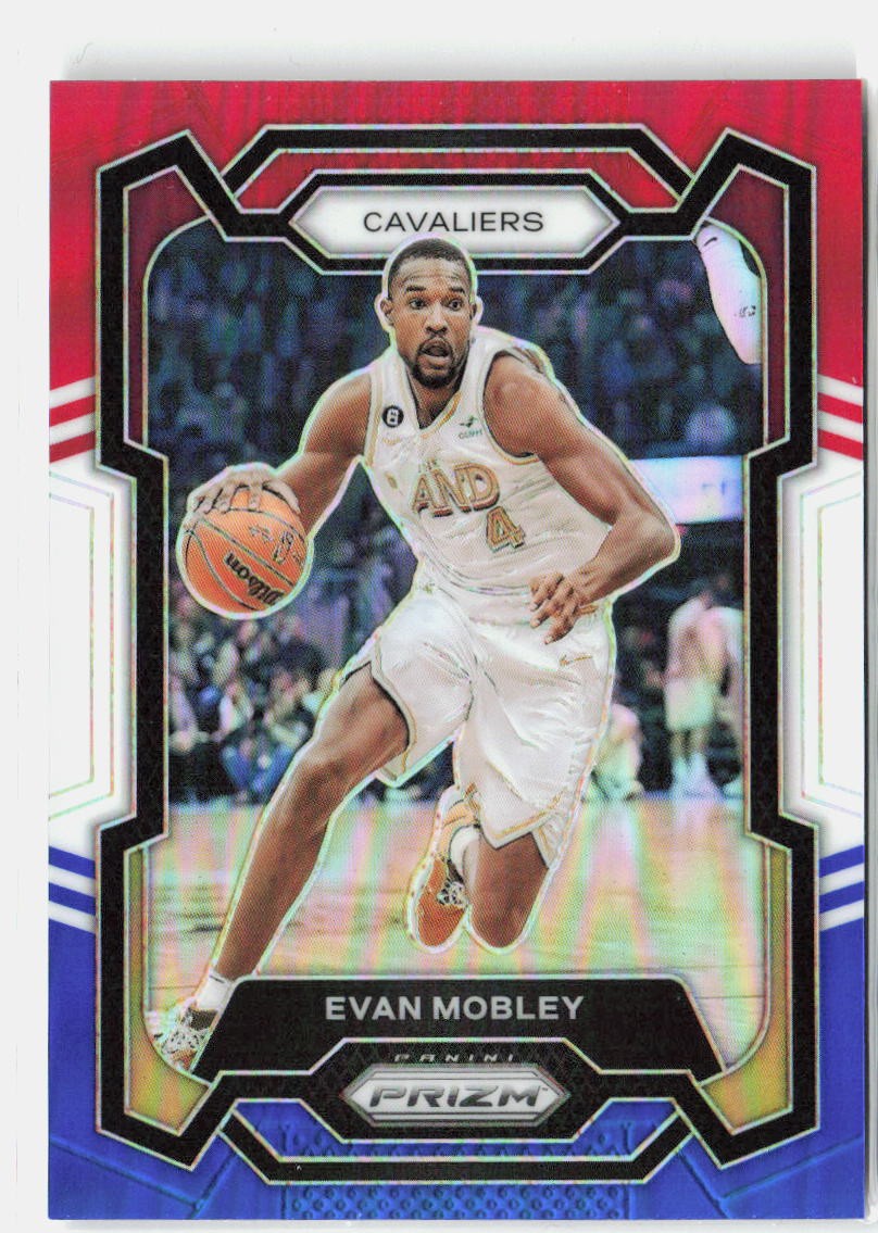 2023-24 Panini Prizm #55 Evan Mobley Prizms Red White and Blue