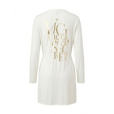 Victoria's Secret Ivory Gold Foil Logo Short Jersey Robe White Long Sleeve M/M
