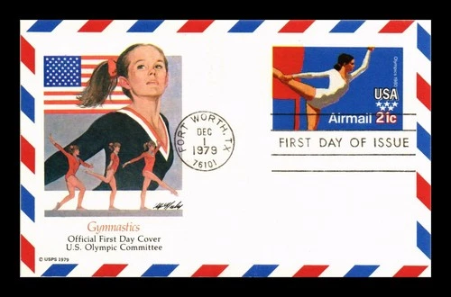 DR JIM STAMPS US FIRST DAY CARD OLYMPIC GYMNASTICS 21C AIR MAIL FLEETWOOD