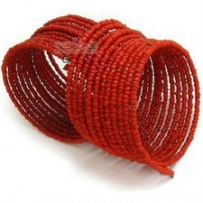 Wholesale lot of 5pcs Tribal Red Coral Beaded Coil Style Bracelet from NEPAL
