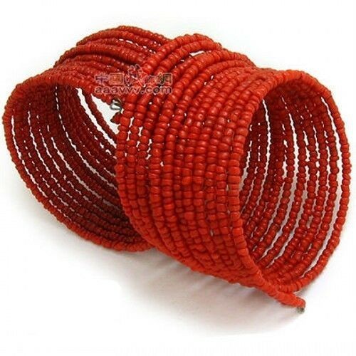 Wholesale lot of 5pcs Tribal Red Coral Beaded Coil Style Bracelet from NEPAL