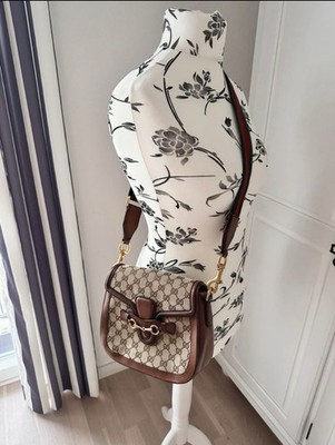 Gucci Ladyweb Horsebit Shoulder Bag Brown GG Canvas Crossbody 